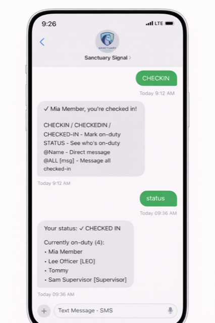 Responder uses STATUS to view who is currently on duty.