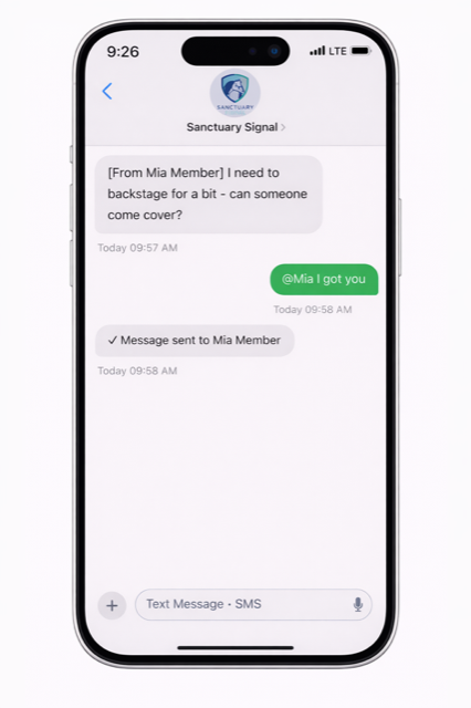 Team member receives a message routed from another responder.