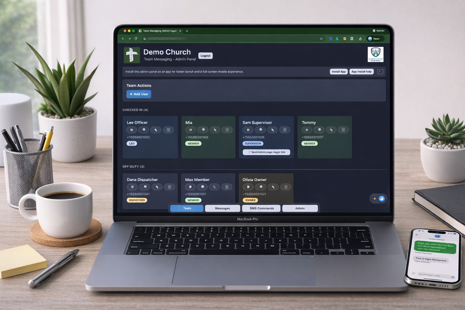 Team overview panel for post-service staffing visibility.