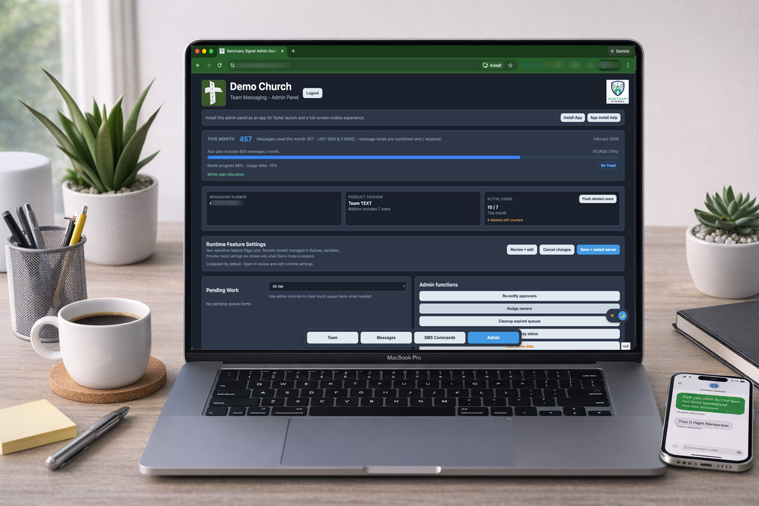 Admin dashboard with queue and operational review data.