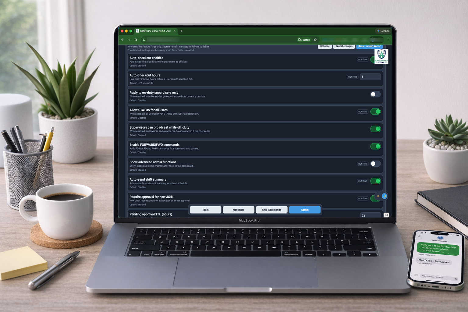 Feature control settings where owners configure product behavior.