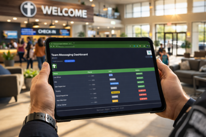 Team member status dashboard showing checked-in and off-duty responders with role visibility.