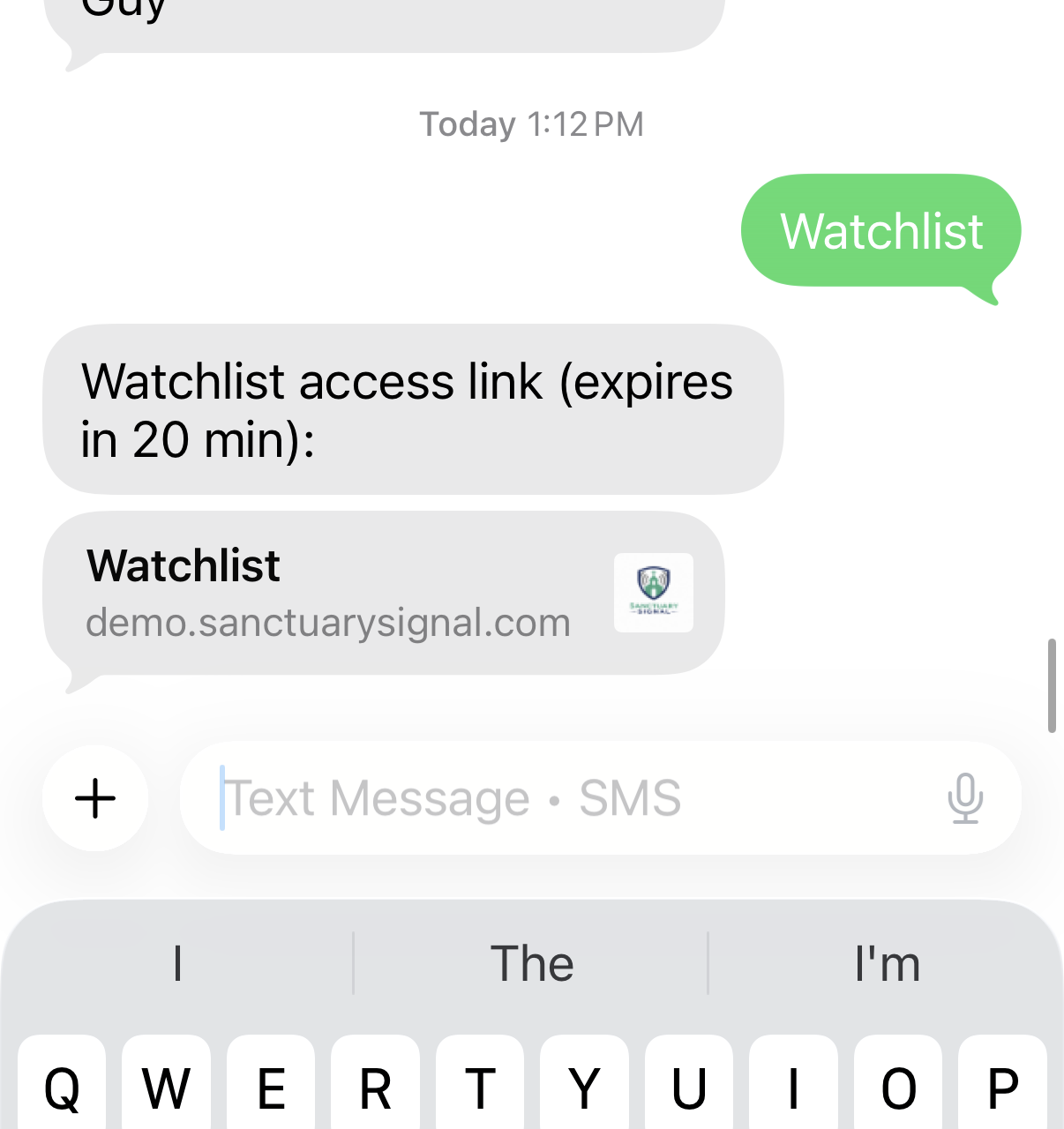 Member SMS request asking for watchlist access